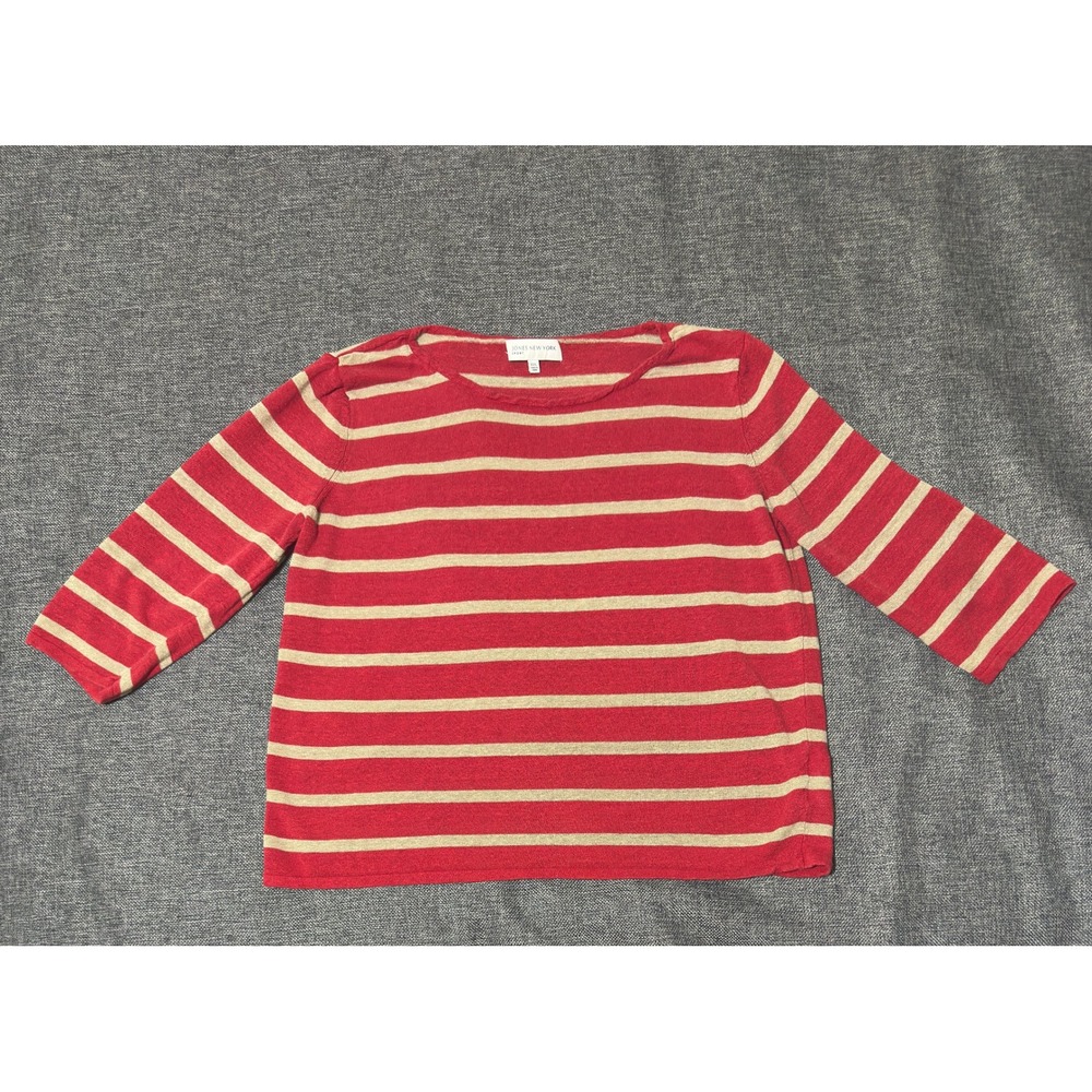 Jones New York Womens XXL Sweater Red Tan Striped Linen Blend 3/4 Sleeve
